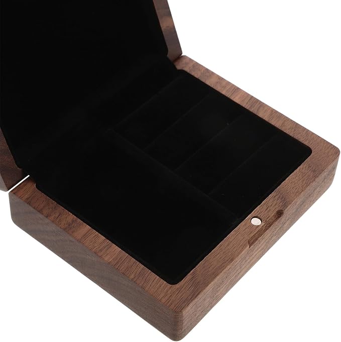 Wooden Jewelry Box Mini Ring Holder Single Slot Velvet Lining Rustic Engagement Proposal Storage Case for Women Wedding and Makeup Organizer