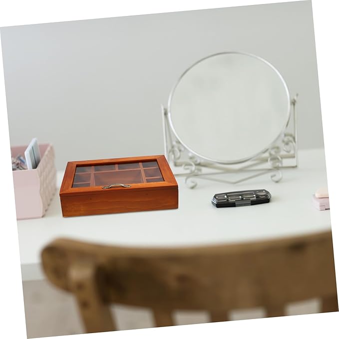 PRETYZOOM Jewelry Box Chinese Wooden Divided Box Cover Makeup Organizer for Desk