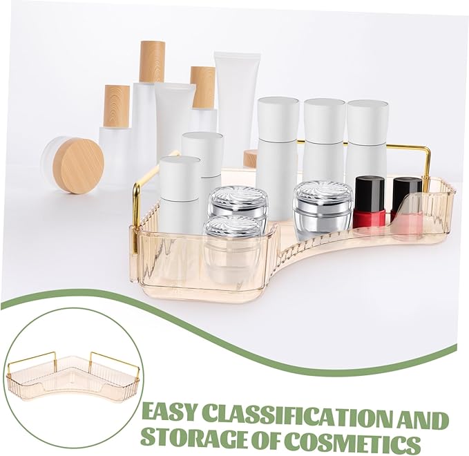 VOSAREA Triangle Makeup Organizer Shelf Single Layer Bathroom Countertop Tray Brown Cosmetic Storage for Perfume and Jewelry Suitable for Bedroom and Bathroom