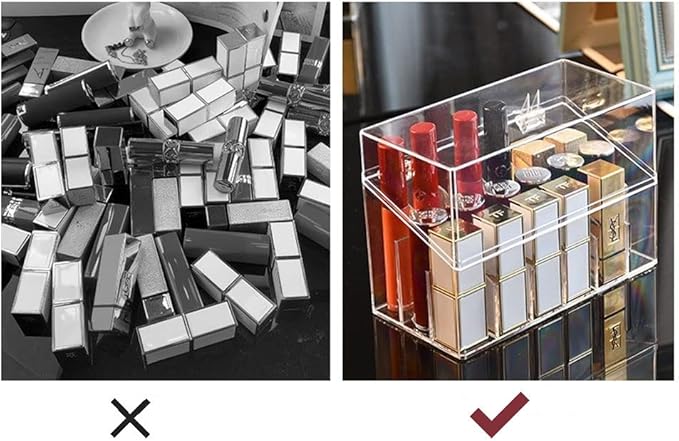 CLUQMEIK Acrylic Rollerball Perfume Organizer Beauty Scent Holder with 24 Grids Organization Container Storage for mini perfume/mini spray collection display- Clear