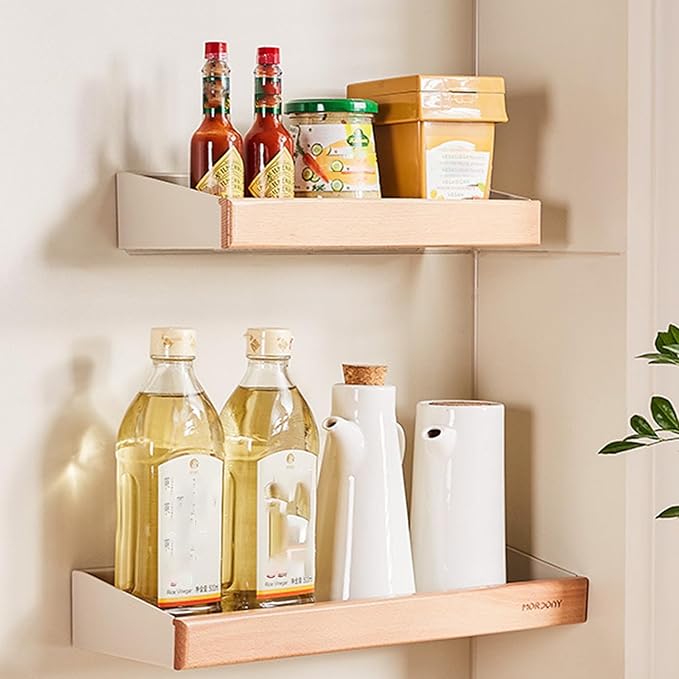 12 Inch Adhesive Floating Shelves for Wall, White Wall Shelves No Drill with 1 Inch Height Wooden Decor, Plastic Adhesive Shelves Shower Organizer for Living Room, Bedroom, Office and Kitchen