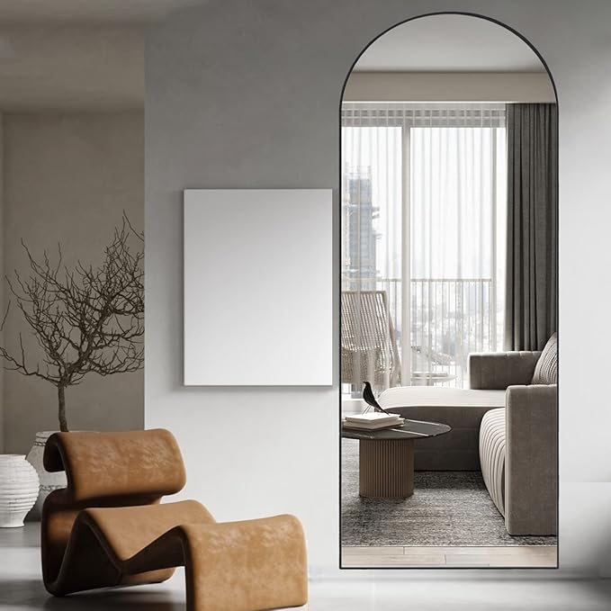 Full Length Mirror 64"x21" Arch Floor Mirror with Stand Arched Mirror Full Body Mirror Black Standing Hanging or Leaning Against Wall for Bedroom Entry, Bedroom, Living Room