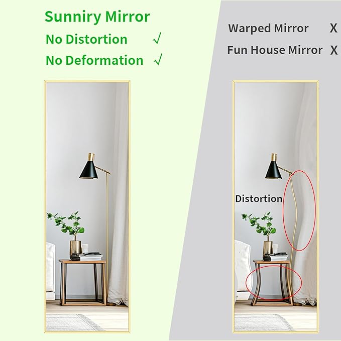 Sunniry Gold Mirror Full Length, Floor Length Mirror with Aluminum Metal Frame, Standing Mirrors for Bedroom, Livingroom, Bathroom, Hallway, Cloakroom, Wedding. (56x16 inch, Gold)