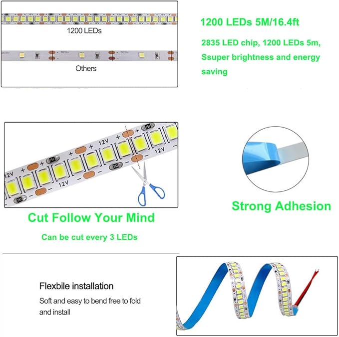 SUYOOULIN LED Strip Lights, SMD 2835 LED Strip, DC12V 1200LEDs 16.4Ft 26000LM High Density LED Light Strips Non-Waterproof IP21, 3 Times Brightness Than SMD3528 LED Strip, Purple