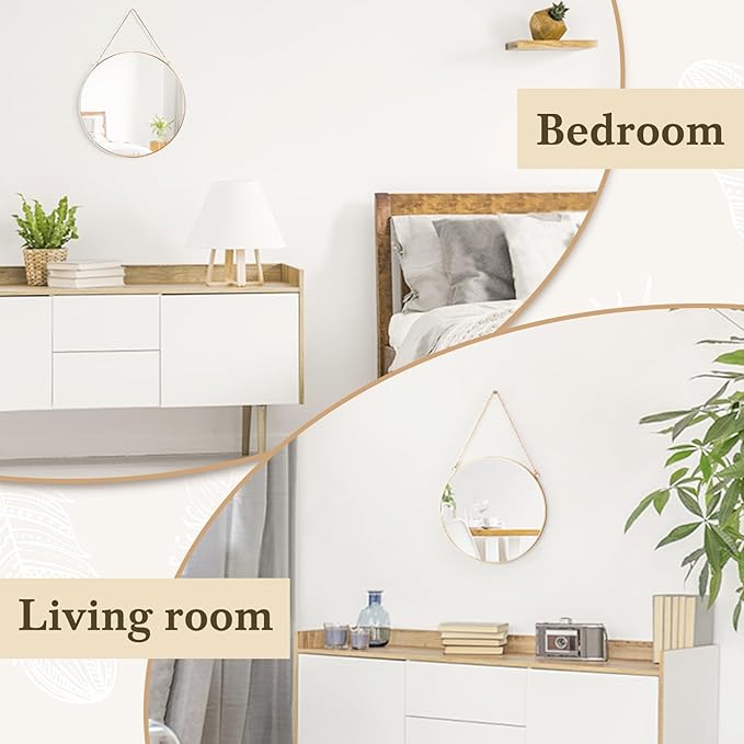 Dahey 11.8-inch Small Hanging Circle Mirror Wall Decor Gold Round Mirror with Hanging Chain for Bathroom Bedroom Living Room Dorm College Office, Gold