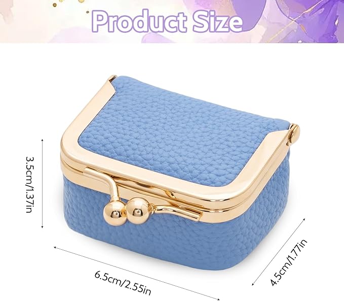 Genuine Leather Mini Jewelry Box Portable Vintage-Inspired Leather Small Coin Purse Jewelry Organizer Case Mini Travel Ring Box with Kiss Lock for Women Earring Ring Necklace