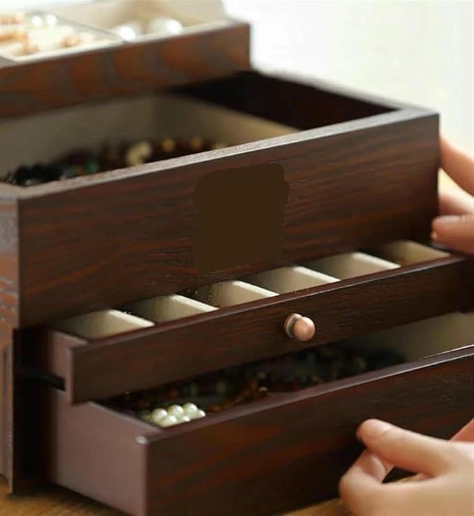Ring Box Jewelry Storage Box Makeup Organizer Solid Wood Necklace Storage Rack Large Capacity Jewelry Box with Mirror Gift Ring Boxes for Jewellery Box