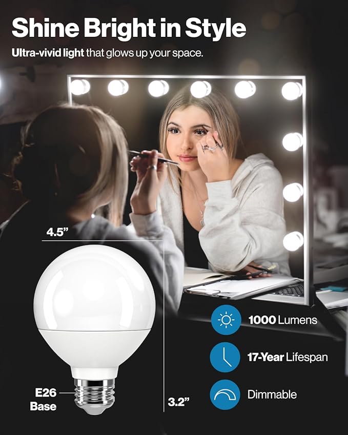 Sunco 12 Pack G25 LED Light Bulbs, Globe Vanity Lights for Bathroom High Output, 1000 LM, 11W (100W Equivalent), 4000K Cool White, Dimmable, E26 Base, Round Frosted Decorative Bulb UL
