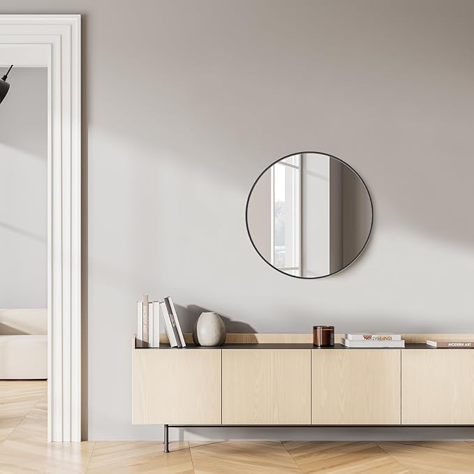 NEWBULIG Black Round Wall Mirror 20 Inch, Bathroom Mirrors for Over Sink, Wall Decor for Bathroom, Entryway, Bedroom, Vanity
