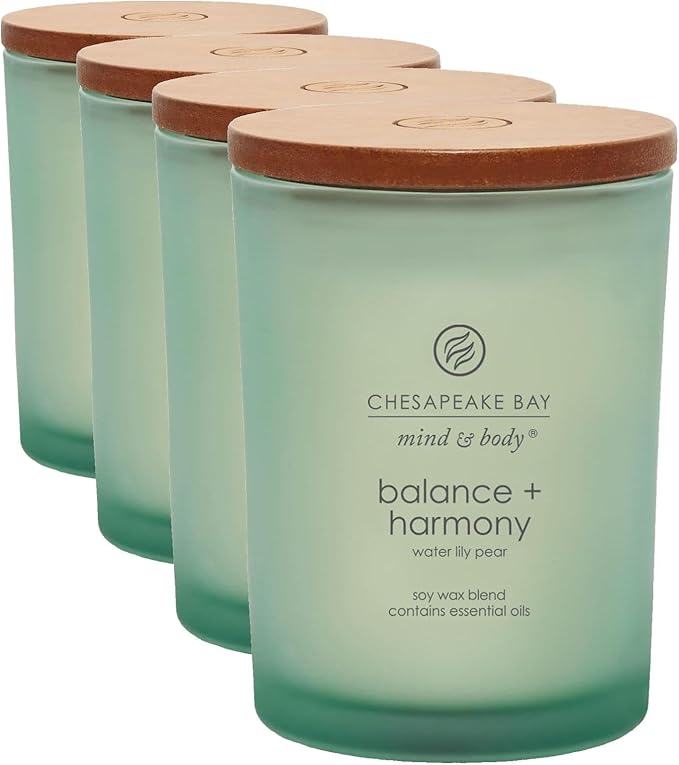 Chesapeake Bay Balance + Harmony Scented Candle Water Lily Pear Fragrance 50 Hours Burn Time Warm & Decorative Soy Wax Blend (Pack of 4)