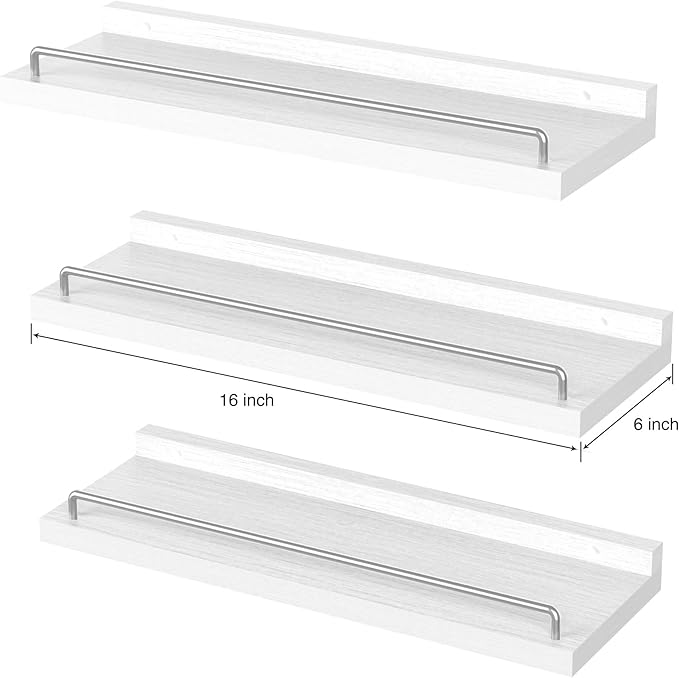 RYOFOBETTO Floating Shelves for Wall Decor, White and Grey Shelves for Bathroom, Living Room, Bedroom, Picture Frames, Plants, Kitchen (Set of 3)