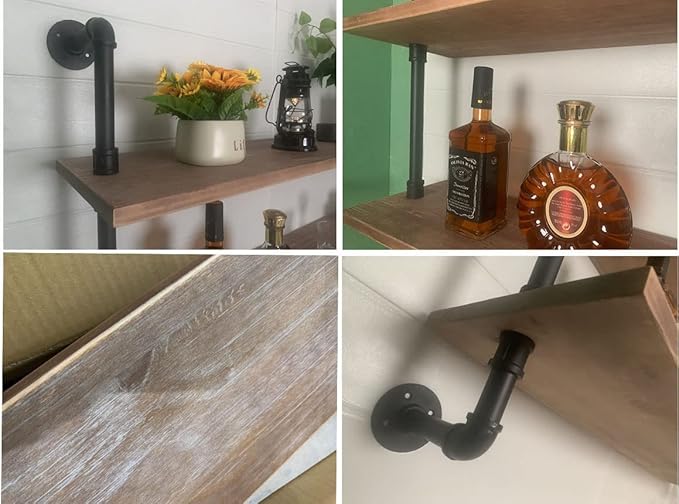 HDDFER Pipe Shelves Industrial Pipe Shelving Shelves Real Wood Industrial Floating Pipe Shelves with Wood Planks 36 inch Wall Shelves Rustic Hanging Bookshelf Farmhouse Kitchen Bar Shelving