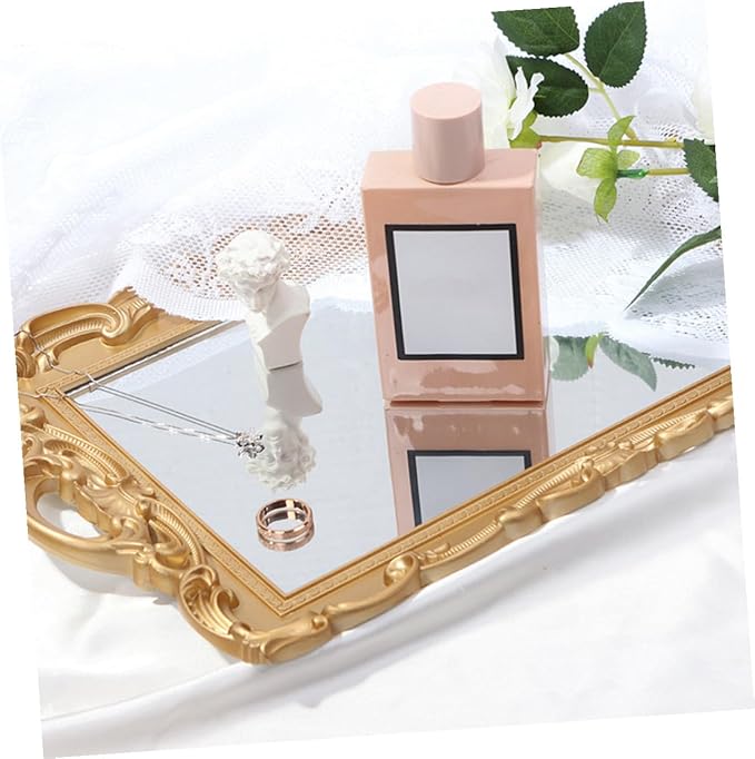 SHINEOFI Mirror Tray for Dresser and Vanity Tray for Dresser Tops Decorative Perfume with Mirror Plate Glass Makeup Organizer for Bathroom and Vanity Counter Display