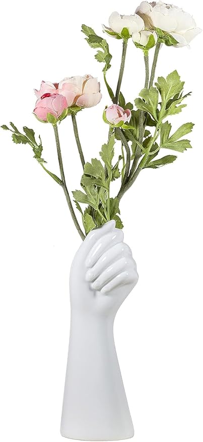 White Ceramic Vase Creative Human Body Art Design Multi Functional Office Desktop Organizer Pen Holder Makeup Brush Holder Home Decor Vase for Flowers Boho Ceramic Vases Stylish Decorative Accent (E)