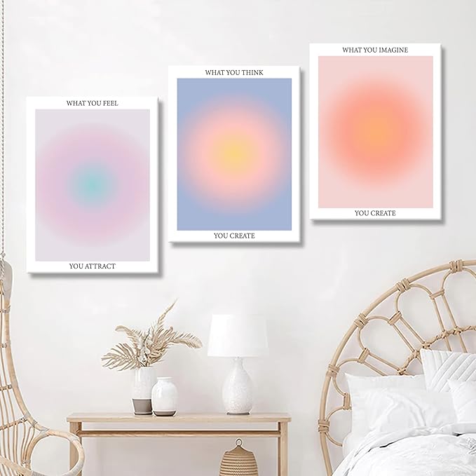 Framed 3 Color Abstract Wall Art Poster Room Aesthetics Spiritual Spiritual Gradual Affirmation Canvas Wall Decoration Positive Energy Inspirational Wall Art Bathroom Living Room Apartment 16x24Inch