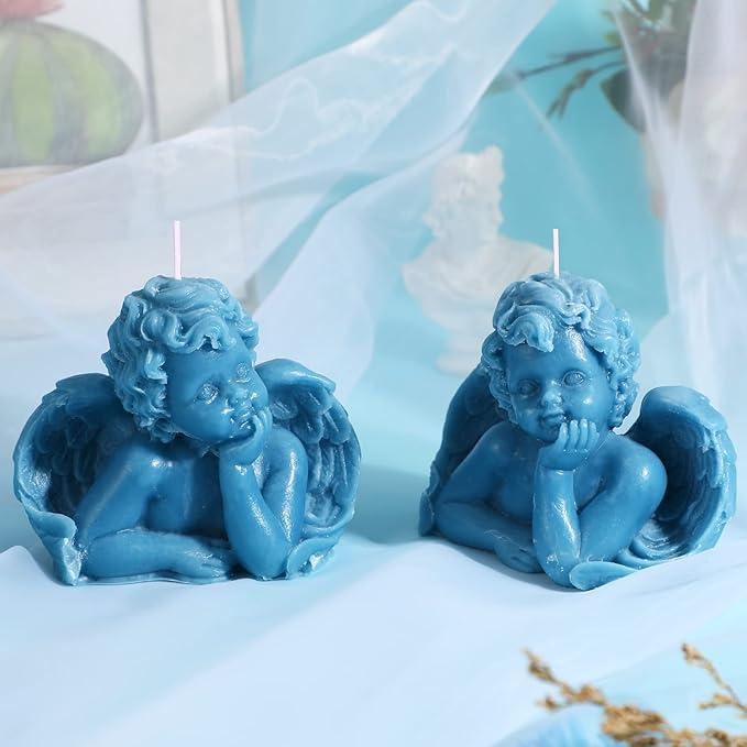 Nuanchu Eclectic Angel Decor - 2 Pieces Soy Scented Wax Vegan Candle in White & Pink for Trendy Bedroom Decoration (Lake Blue)