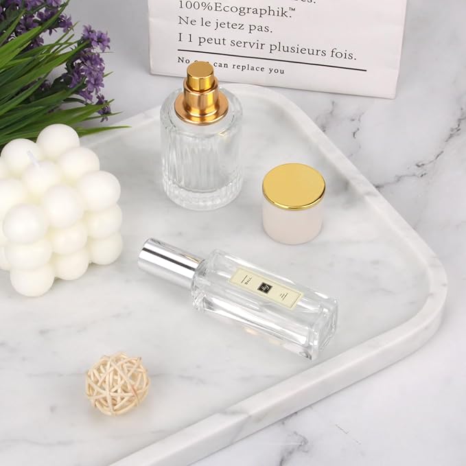 Marble Bathroom Vanity Tray, Natural Marble Home Kitchen Table Tray, Stone Decorative Countertop Serving Organizer for Dresser Coffee Perfume Jewelry Makeup (1, Carrara White L, 12 * 8 * 0.8)