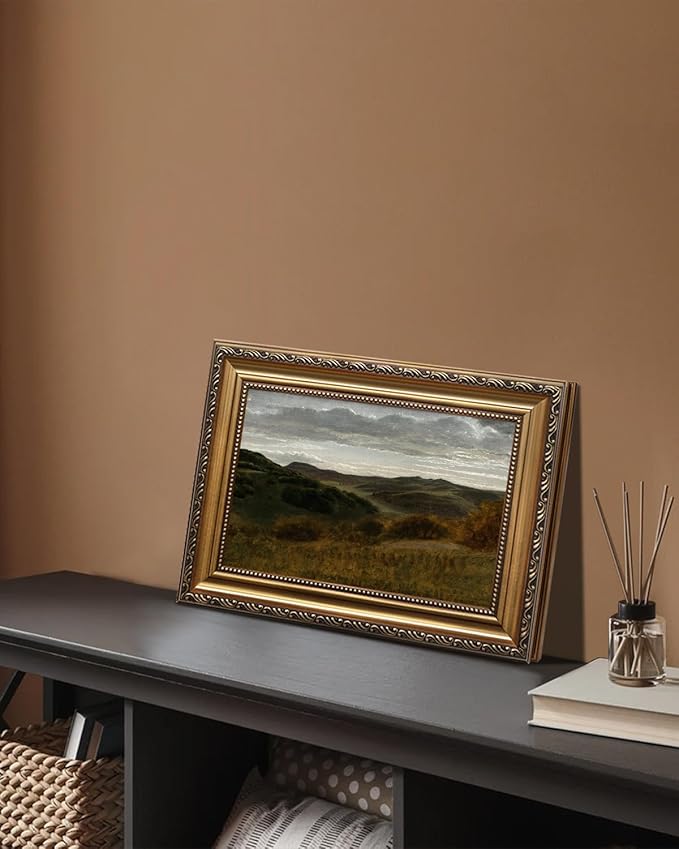 KBKBART Gold Framed Vintage Landscape Wall Art Home Decor, Retro Mountain Vintage Painting Prints, Moody Countryside Farmhouse Landscape Wall Decor, Canvas Wall Art for Living Room Decor Bedroom Home Bathroom Wall Decor-12"x16"