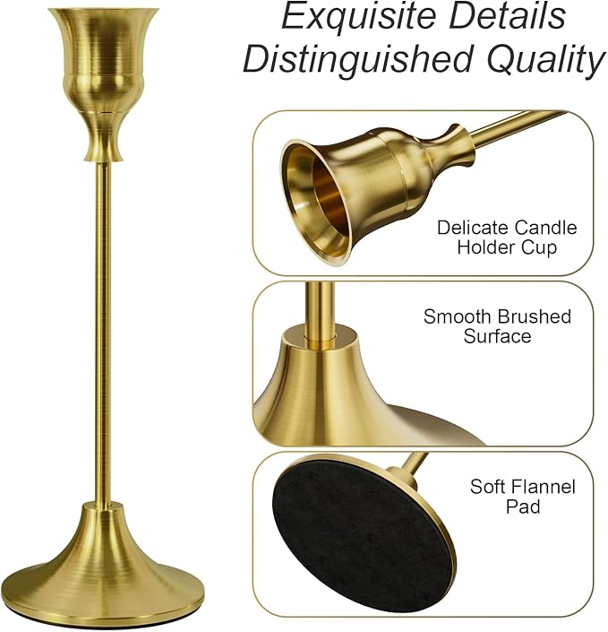 NLBTW Set of 12 Brass Gold Taper Candle Holders, Candlesticks Holders Bulk, Vintage Candlestick Holder Decorative Metal Candle Sticks Home Decor Centerpieces for Table Mantel Festive Decorations
