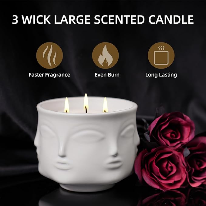 Viyffo 20oz Large 3 Wick Decorative White Ceramic Jar Scented Candle – Vanilla Dreamscape & Fresh Spice, Non Toxic Soy Candle, Luxury Home Fragrance for Women, Elegant Spring Décor & Unique Gift