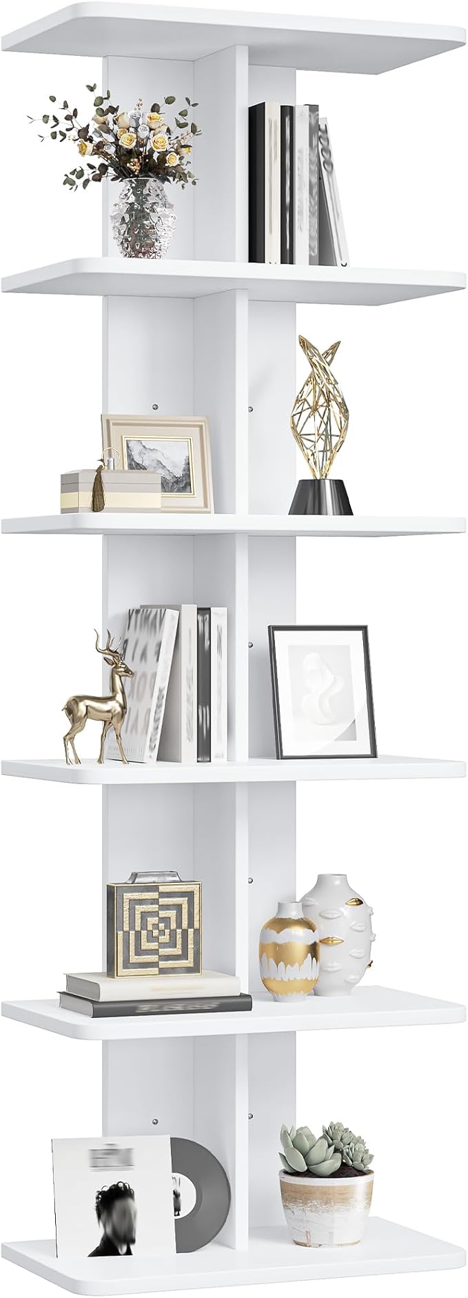 REIBII 6 Tier Floating Shelves, Vertical Column White Wall Shelves for Home Decor, Wall Shelf for Vanity, Bedroom, Living Room, Office