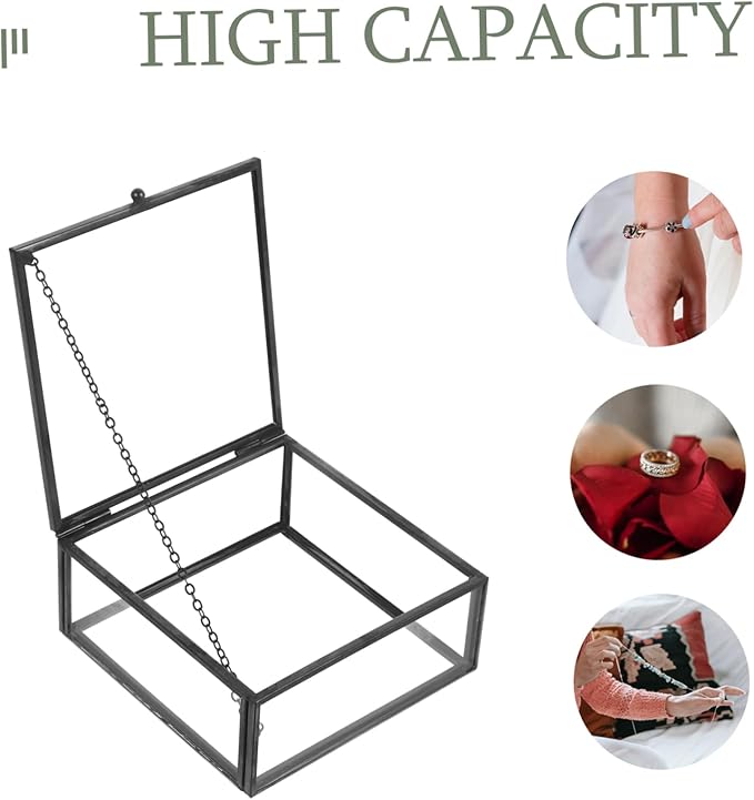 Clear Glass Jewelry Organizer Portable Jewelry Case with Alloy Frame Elegant Lipstick Storage and Cosmetic Holder for Women Birthdays Christmas and Special Occasions