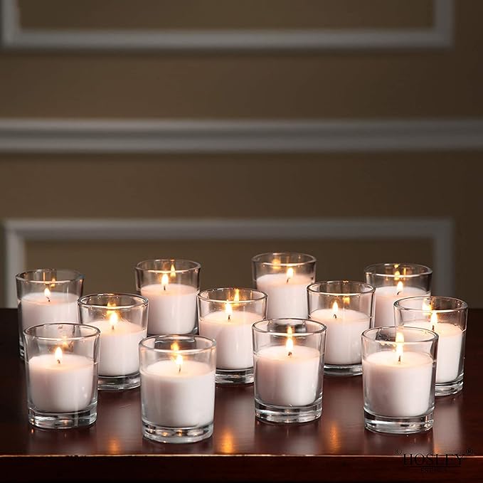 Hosley's Set of 72 Ivory Unscented Glass Filled Votive Candles, Hand Poured Wax Candle Ideal Gifts for Aromatherapy Spa Weddings Birthdays Holidays Party