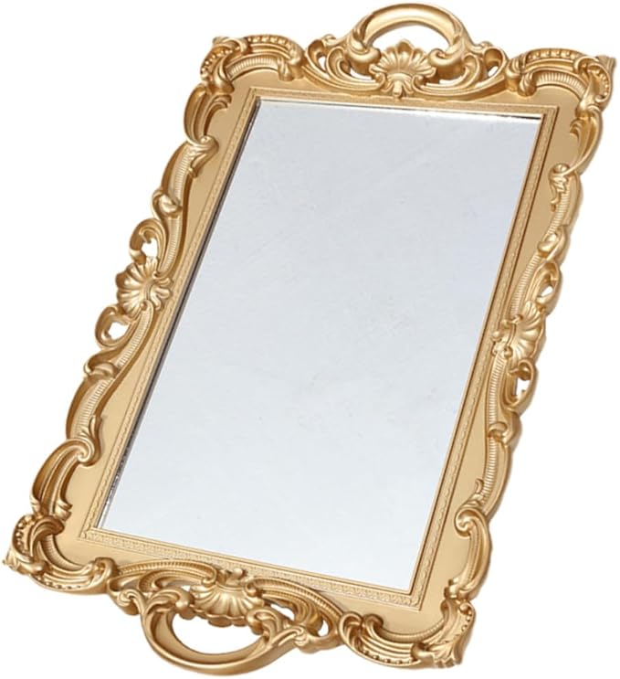 Perfume Organizer Vanity Tray with Mirror Plate Decorative Makeup Tray for Dresser Surfaces Home Décor for Bathroom and Bedroom Storage