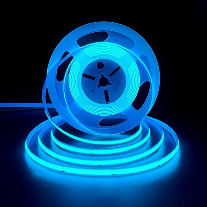 HAMRVL COB LED Strip Lights Ice Blue, DC12V 16.4ft/5M 320leds/M CRI90 Bright Flexible LED Tape 8mm, for Indoor Home Cabinet, Bedroom, Kitchen, Stage, Backlight DIY Lighting(Without Power Supply)