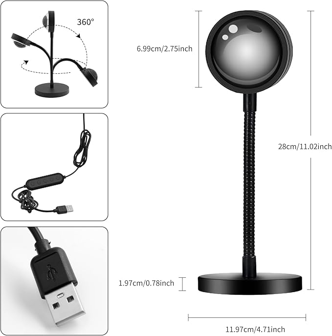 Neroupe Sunset Lamp Projector with APP & Button Control, 360 Degree Rotation Multiple Colors Changing LED Lamp Night Light, Sunset Light for Bedroom Decor/Party/Christmas Gifts/Tiktok Live/Room Decor