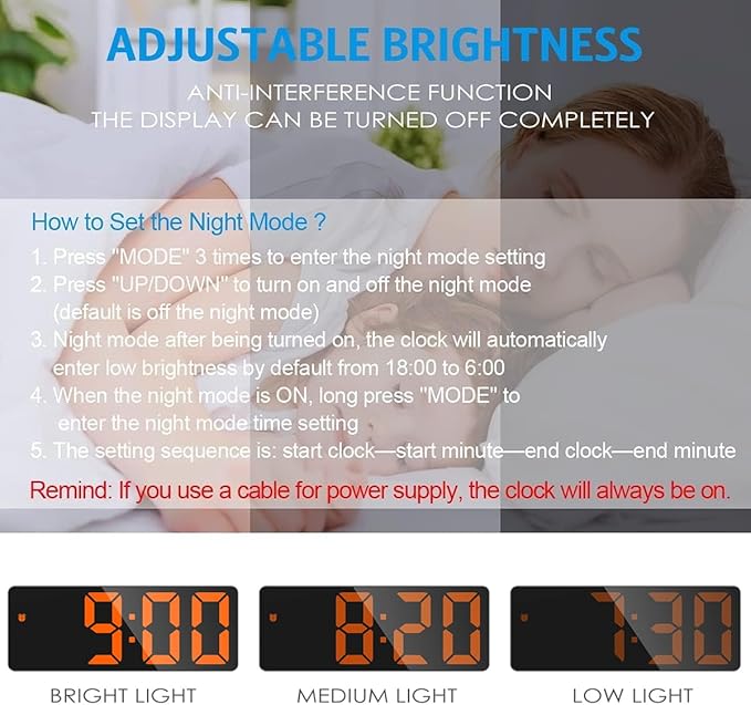 AMIR Digital Alarm Clock, LED Clock for Bedroom, Electronic Desktop Clock with Temperature Display, Adjustable Brightness, Voice Control, 12/24H, 6.3" Large Display for Home, Bedroom, Office