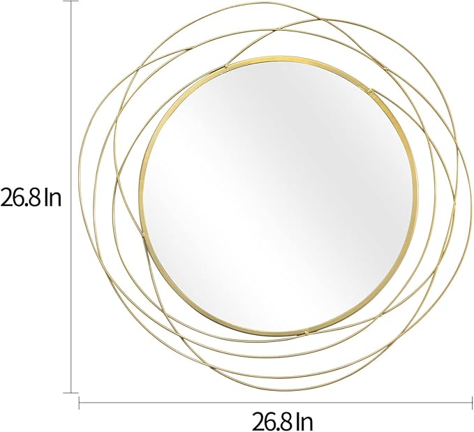 HQiJun Round Wall Mirror - 26.8" Large Gold Circle Mirror for Wall with Art Decorative Durable Metal Frame, Modern Hanging Mirror for Bathroom Over Sink, Bedroom, Entryway, Vanity or Living Room
