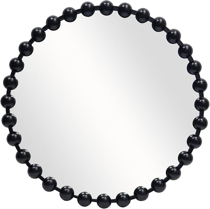 Round Black Mirror 28'', Spherical Frame Round Mirror for Living Room, Beaded Mirror for Bathroom, Dining Roon, Bed Room, Entryway