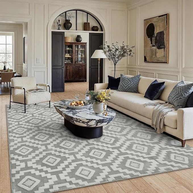 PureCozy Super Soft Shag Rug 6x9 for Living Room Modern Gray Washable Large Area Rugs High Pile Non-Shedding Throw Rugs Non Slip Indoor Office Carpet for Playroom Bedroom Home Aesthetic Decor