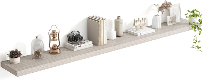 Acovy 72 Inch Floating Shelves, 8 Inch Deep Floating Shelves for Wall, Hanging Shelf with Invisible Brackets, Deep Shelves for Bathroom, Bedroom, Living Room, Grey, Set of 1