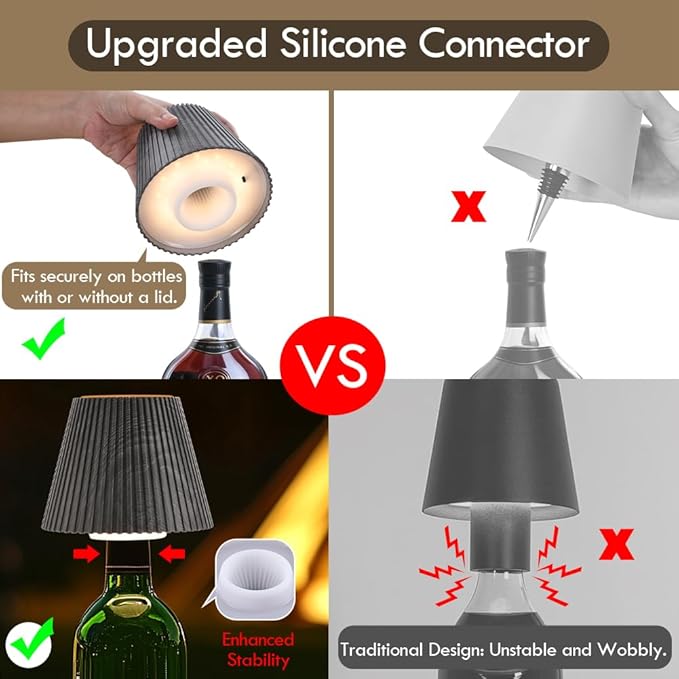 WILIT Wireless Bottle Lamp Shades for Table Lamps, 3 Level Brightness Touch Lamps for Nightstand, Rechargeable Cordless Lamp for Bedroom, Restaurant Bottle Light, Table Top Decor, Cool House Stuff