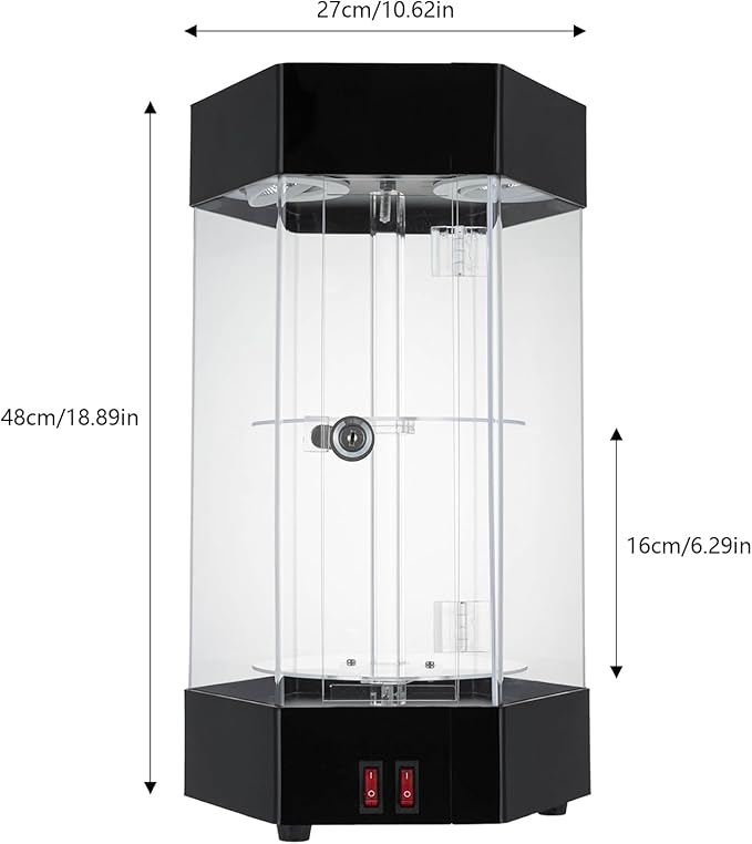 Electric Rotating Display Case, 2-Tier Acrylic, Clear Spinning Cabinet, LED Lights, Lock, Cosmetics, Figurines, Jewelry