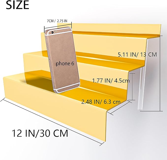 YMVV 12 IN Mirror Gold Acrylic 3 Tier Display Riser Perfume Organizer, Perfume Cologne Organizer Holder, Pops Toy Figures, Clear Cupcake Riser, Dessert Shelf