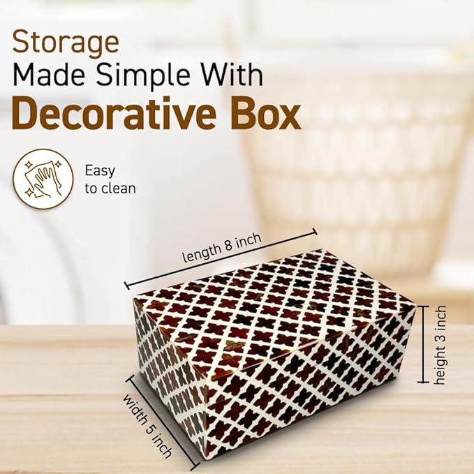 Perilla Home ﻿Home Decor Decorative Storage Wooden Box Small Wooden Organizer Tool Stash Card Craft Trinket Memory Keepsake Jewelry Box for Men and Women, Clover, Gifts For All, Dark Brown & Off White