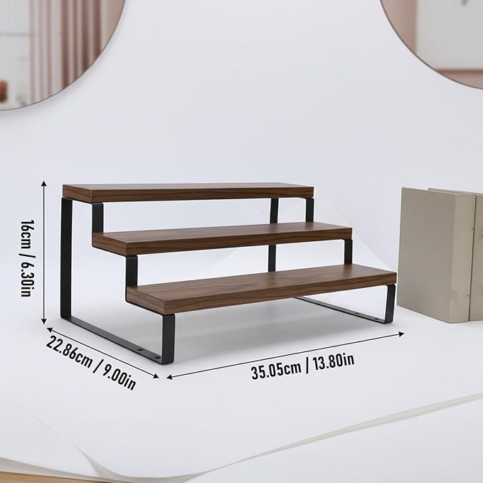 3 Tier Wooden Display Riser Stand, Perfume Stand Organizer for Makeup, Skincare Vanity Storage, Cupcake, Bathroom, Room Decor, Clear, 1 Pack (3 Tier)