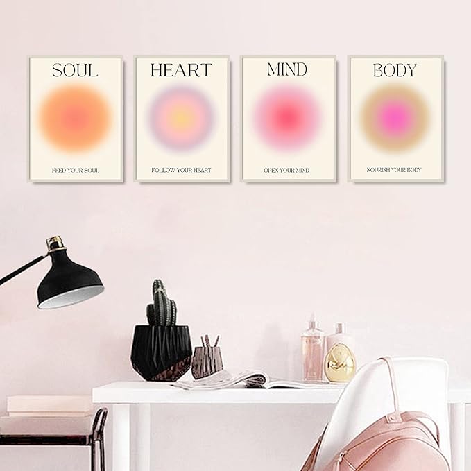 NCYEL 4 colorful abstract halo posters angel number positive energy inspirational language inspirational wall art bedroom girls room pink decoration living room bedroom apartment hotel dormitory16x24