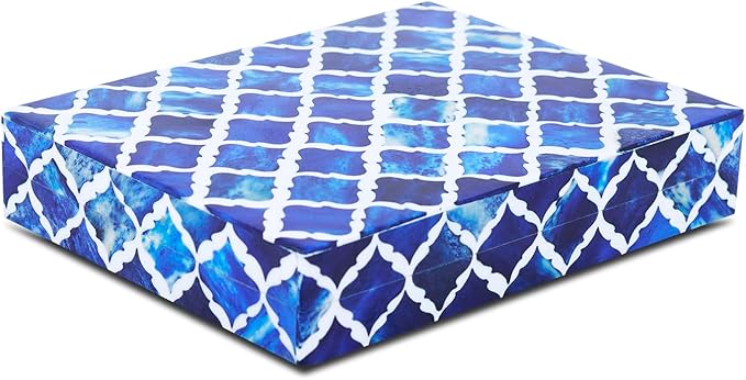 Handicrafts Home Decorative Storage Box with Lid, Moroccan Photo Storage Box Organizer, Flat Keepsake Document Box, Bone & Resin Inlay Wooden Desk Shelf Storage, Blue, 6x8x1.5, Moroccan Collection
