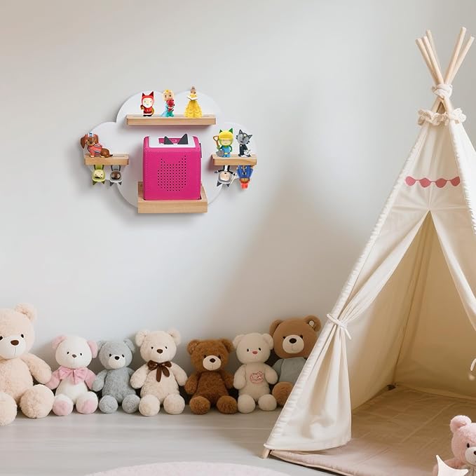 for Toines Box Shelf, for TonieBox 1 and TonieBox 2 Cloud Tonie Shelf Magnetic Pink Tonies Display 12-20 Characters Compatible with Toniebox Player Storage Rack for Kids Play Room (White)
