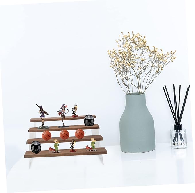 Levemolo Acrylic Wood Figure Display Rack 4-tier Handicrafts Storage Shelf Picture Holders for Side Table Makeup Organizer