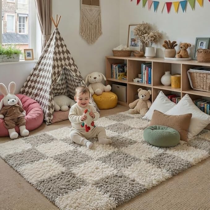 PureCozy Modern Rug 4x6 for Living Room, Grey Shag Rug Washable Non-Slip Small Area Rug Super Soft Indoor Fuzzy Carpet Fluffy Rugs for Bedroom Home Aesthetic Decor