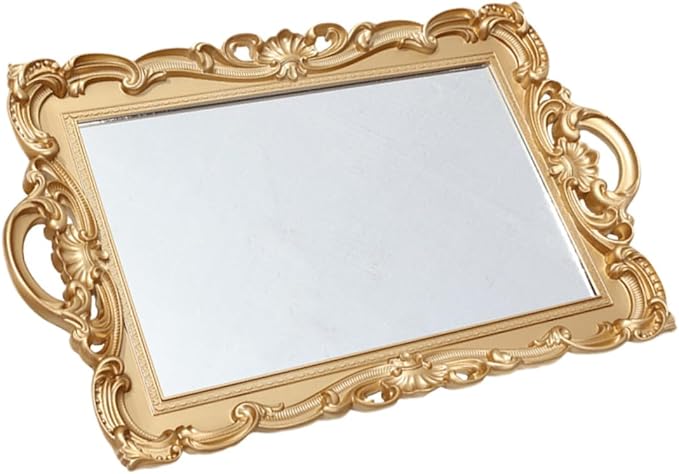 SUPVOX Mirror Tray and Perfume Tray for Dresser Tops Decorative with Glass Mirror Plate Makeup Organizer for Bathroom and Bedroom Décor