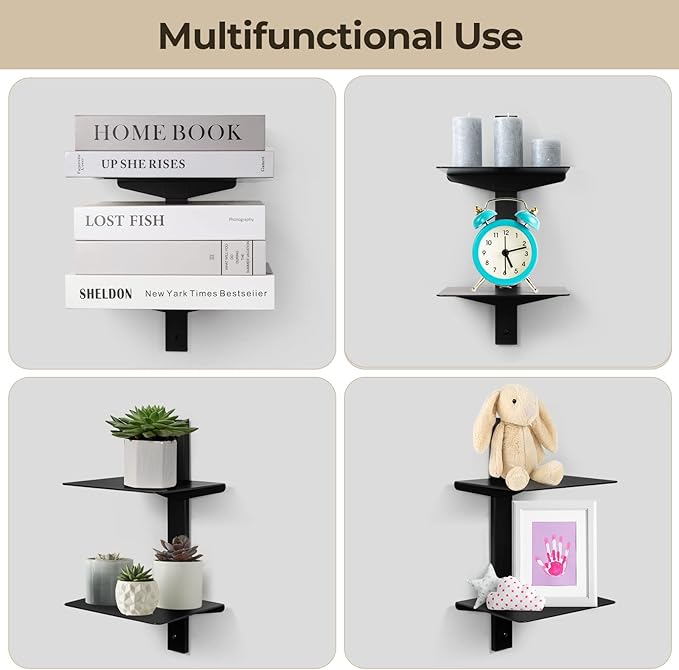 Floating Book Shelves for Wall, 6 Tier Invisible Floating Bookshelf, Vertical Spine Book Tower, Wall Mounted & Space Saving, Heavy Duty Metal Book Organizer for Home Office, 3 Pack Black