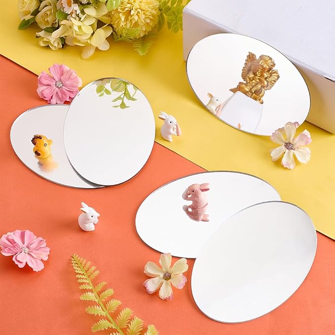 FINGERINSPIRE 12PCS Oval Acrylic Mirror 4x6inch Silver Color Craft Mirror with Protective Film Oval Shape Pen Holder Base Mirrors Sheet for DIY Craft Projects Home Decoration Makeup Organizer