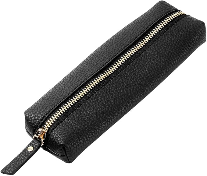 DICOSMETIC Pen Pouch for Purse Black Pu Leather Cosmetic Bag 20CM Makeup Brushes Bag Small Pen Bag Lovely Zipper Pouch Portable Cosmetic Bag Organizer for Pen Pencils