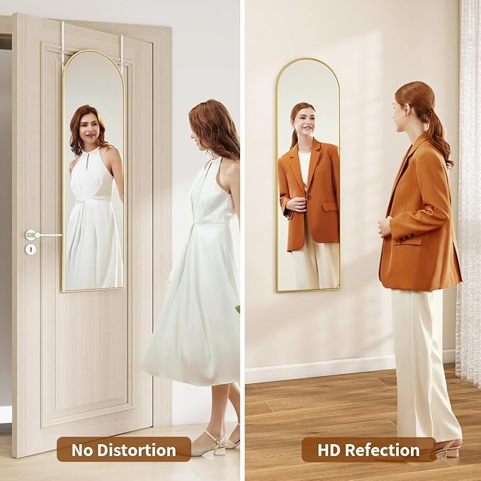 Over The Door Full Length Mirror, 48"x14" Arched Mirror for Bedroom, Living Room, Entryway, Dorm - Gold